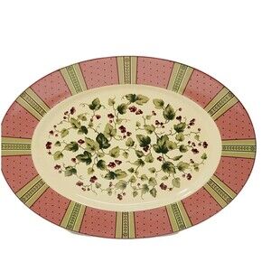Waverly Garden Floral Manor Oval Serving Platter 14.5" Pattern of Berries Leaves